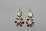 Pink tourmaline/pearl 18k vermeil 925 silver flower earring